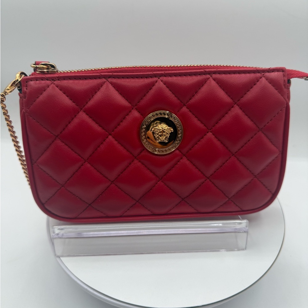NWT Versace gold Medusa Red Quilted lamb leather shoulder bag